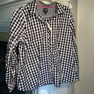 Talbots Petite Non-Iron Black & White Checkered Blouse